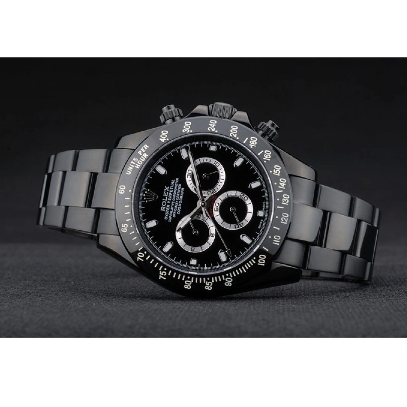 Aaa replica Black Rolex Ion Tachymeter Black Steel Stainless Black Dial Plated Strap Daytona 80247 0605